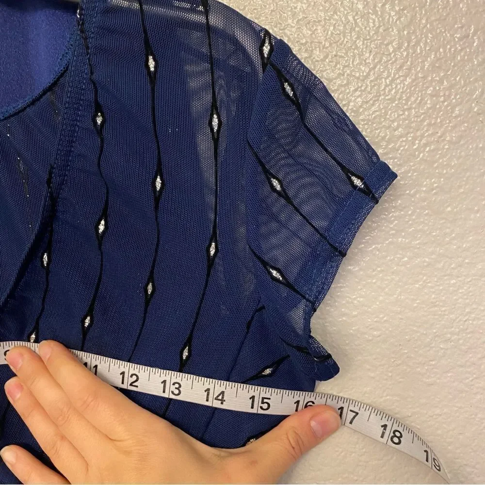 Kelle dance 2 piece blue mesh flocked crop top leggings pants light switch MA